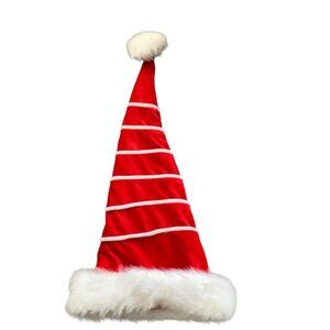 Red & White Long Striped Santa Hat With Faux Fur Trim 27”